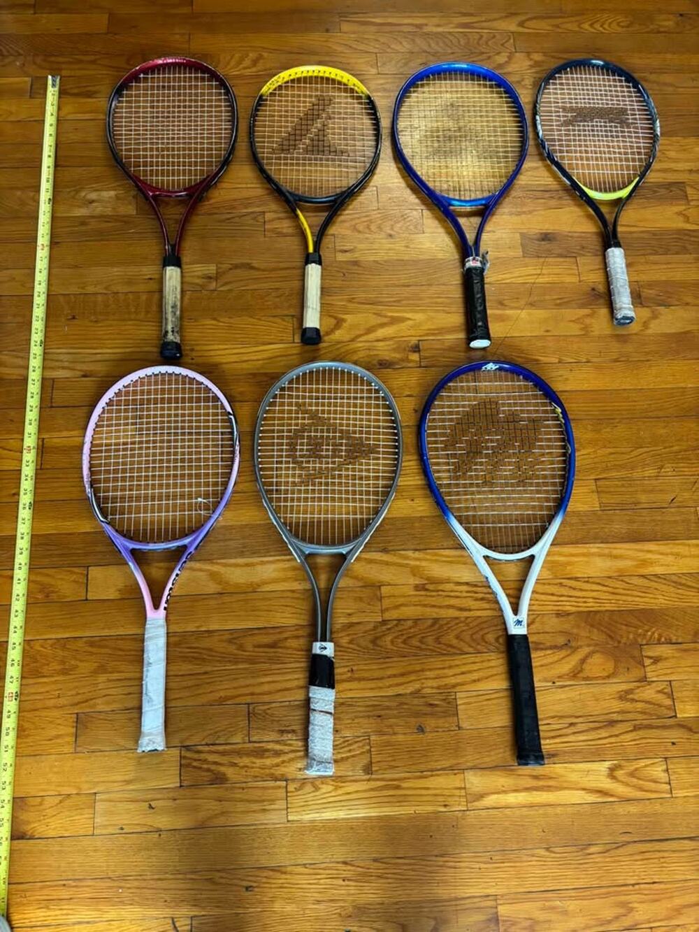 LOT of 7 Junior / Adult Tennis Rackets / Racquets - Many Colors / Sizes